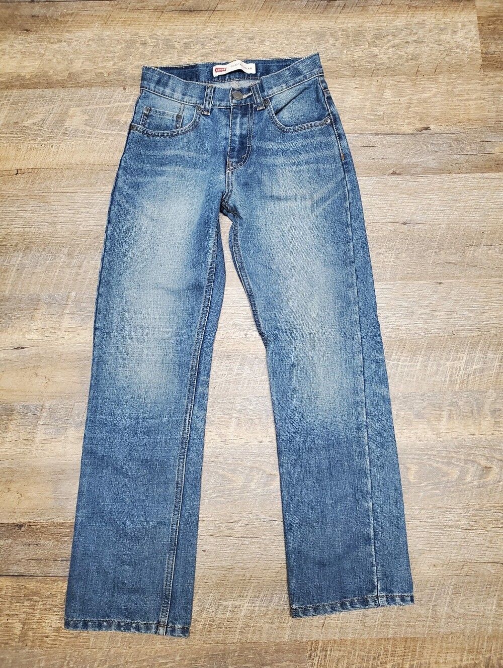 Levi's 505 Boy's Medium Wash Distressed Denim Straight Leg Jeans 12 Slim 24x26